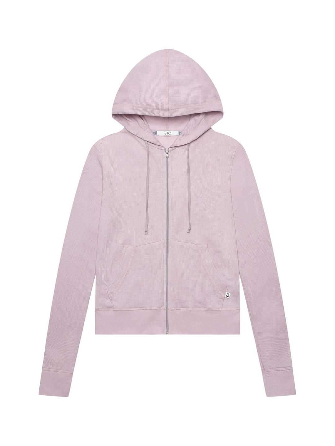 STITCH WAFFLE HOOD ZIPUP [BABY PINK]