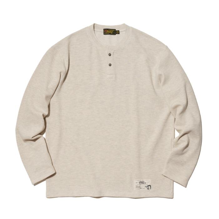 Waffle Henley Neck Long Sleeve Oatmeal