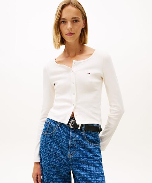 리브 스냅 버튼 롱 슬리브 티셔츠 (T32G0TTO01TWT2YBH)