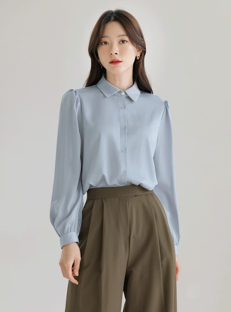 [광택감/오피스룩]루메안 진주 버튼 블라우스