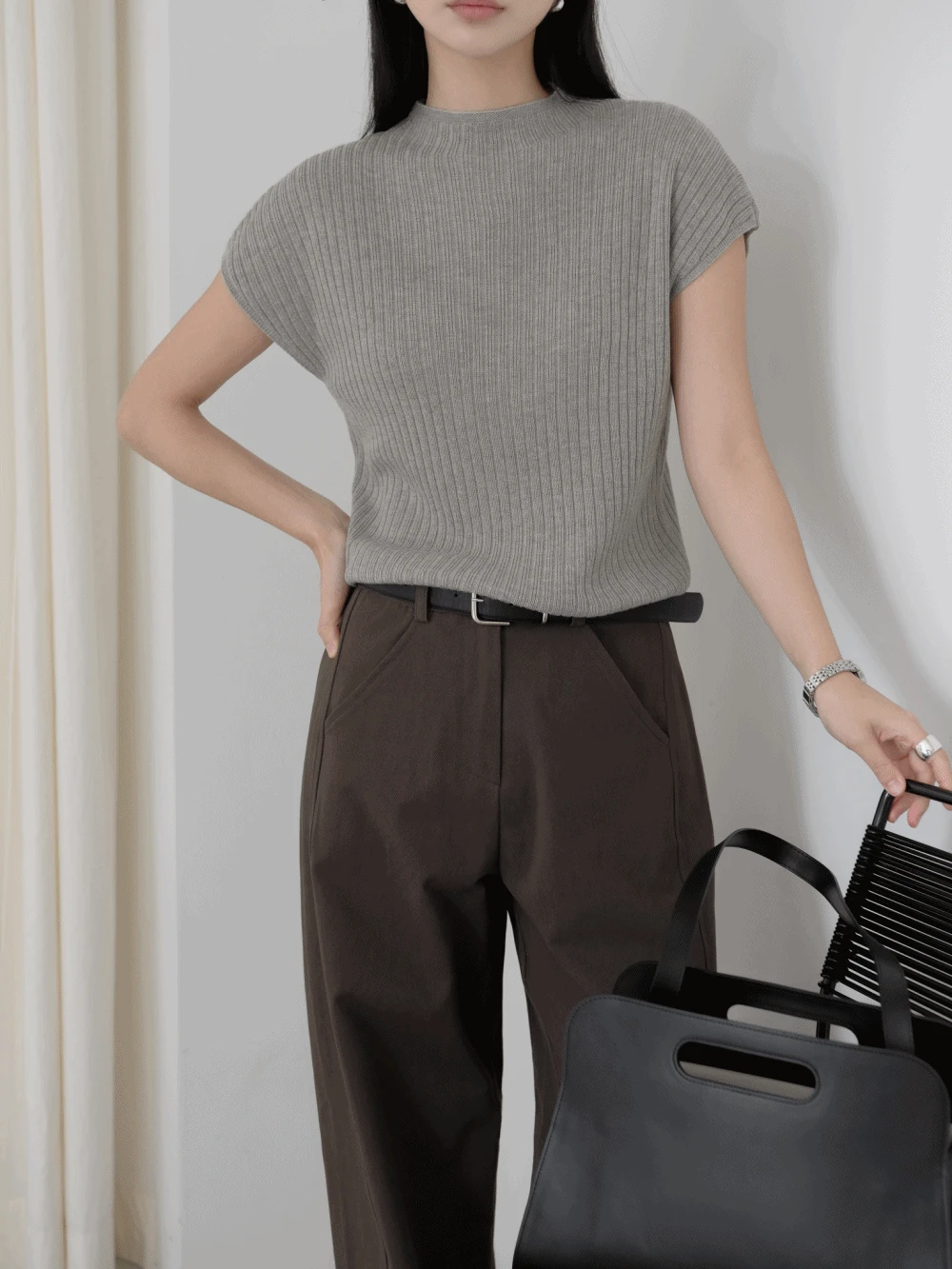 엘데인 반목 반팔 니트