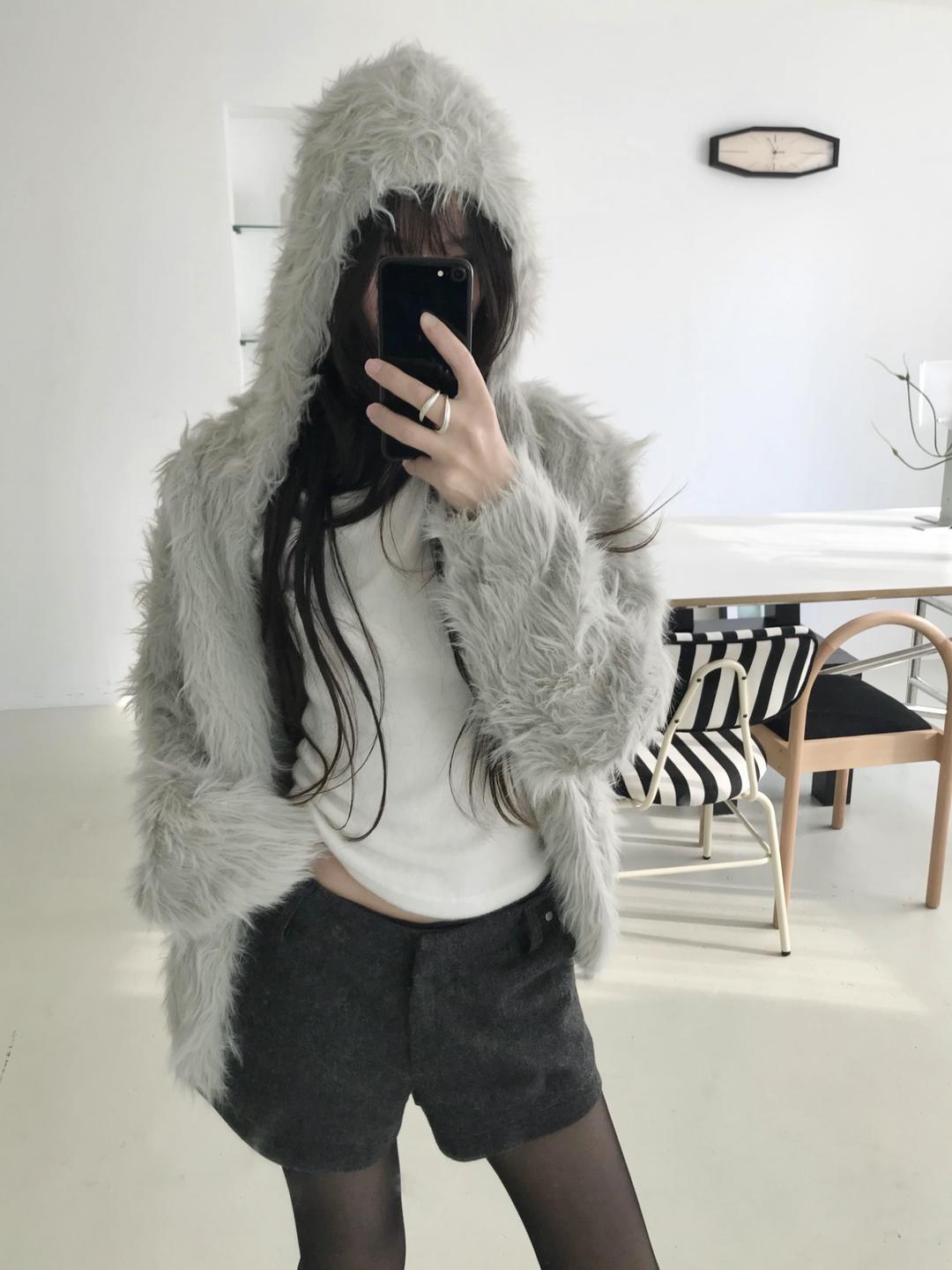 hood fur cardigan (gray)