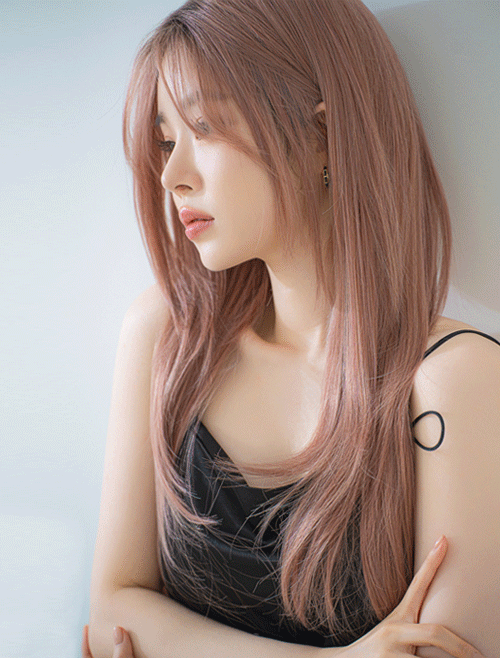 여성 수제 통가발 긴앞머리 롱 레이어드 허쉬컷 (핑크바이올렛)