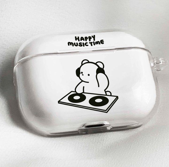 귀여운 디제잉 곰돌이 프로2케이스 에어팟 123세대 화이트 옐로 오렌지 핑크 노랑 민트 퍼플 네이비 블랙 투명하드 반투명 젤리 케이스 남친 여친 선물 생일선물 예쁜케이스