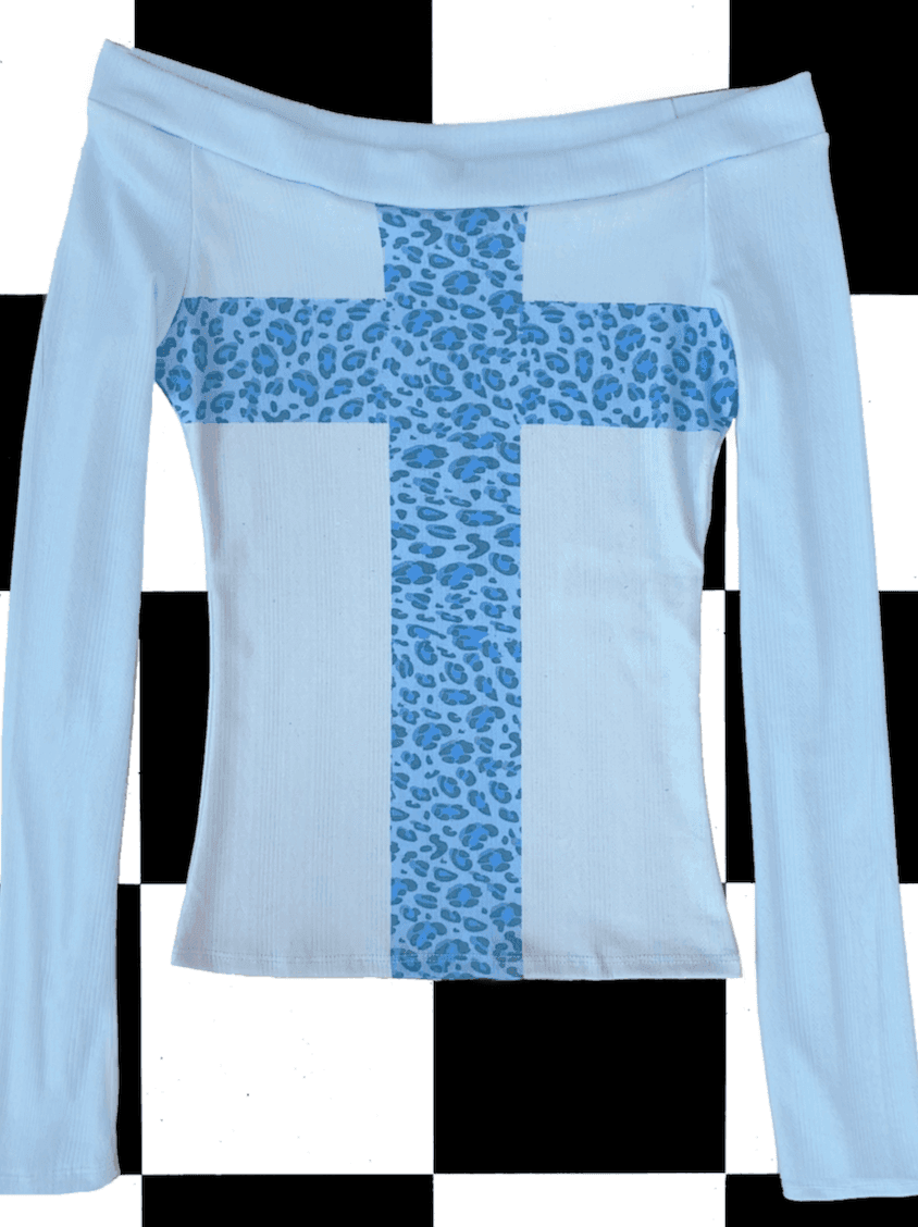 LEOPARD CROSS OFF SHOULDER IN BLUE