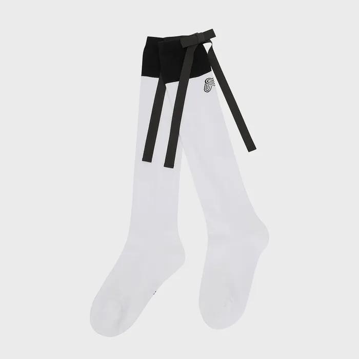Ribbon Back Point Knee Socks_BLACK