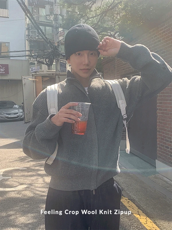 필링 크롭 울 니트집업