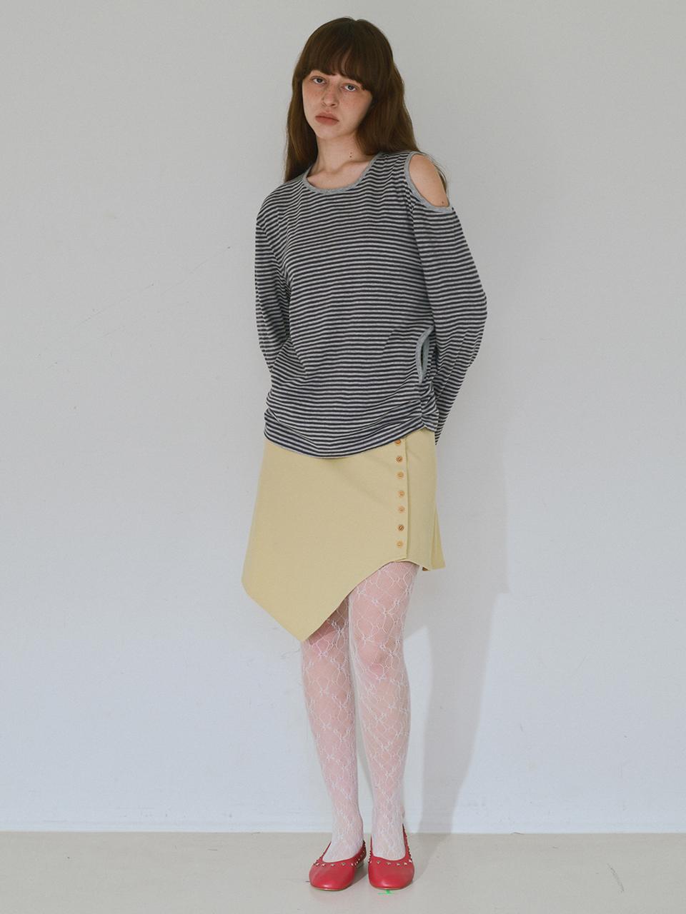 Ribbed Button Mini Skirt [Lemon Yellow]