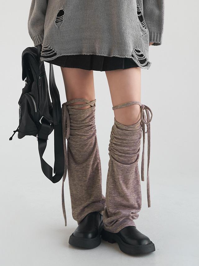 당당걸 포비 빈티지 리본 셔링 골지 부츠컷 레그워머