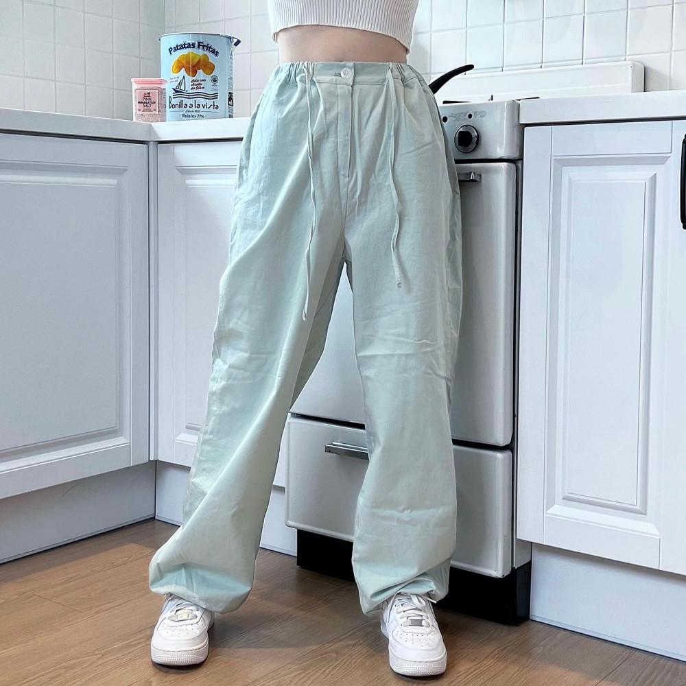 스트링 파스텔 민트 핑크 블랙 롱 와이드 팬츠 바지