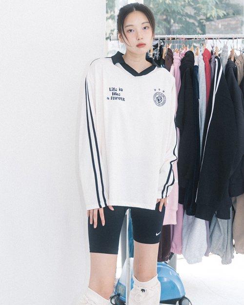 UNIFORM V-NECK JERSEY L/S TEE(IVORY)