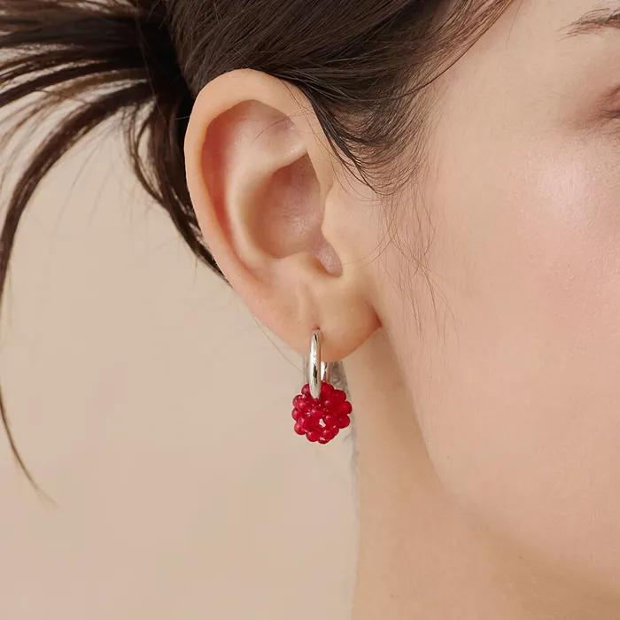 HU006 Red beads ball earrings