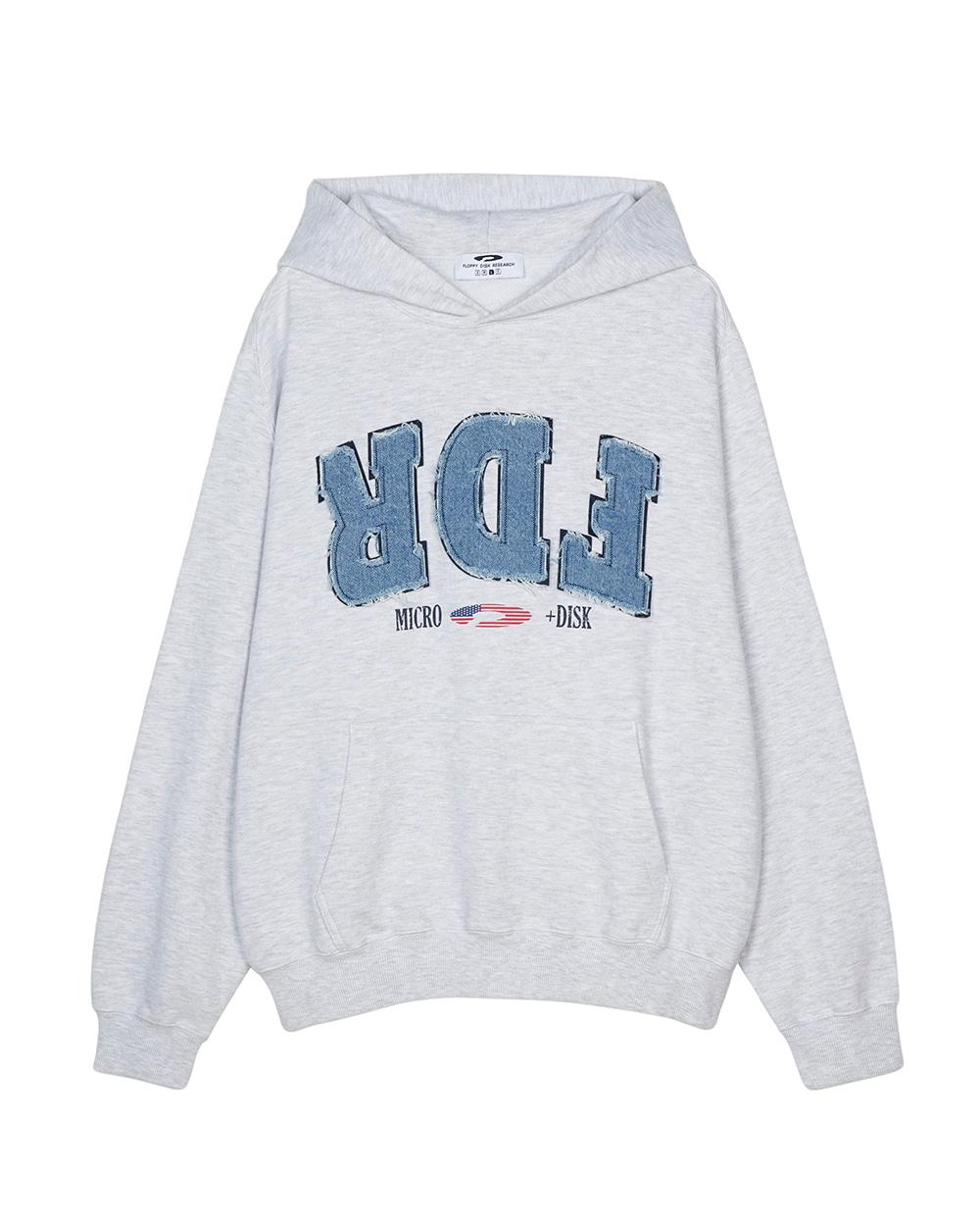 Washing Applique USA Micro Disk Hoodie M.Gray