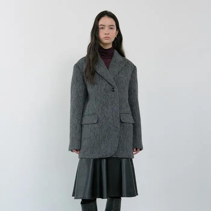 HAIRY ALPACA DOUBLE HALF COAT_CHARCOAL