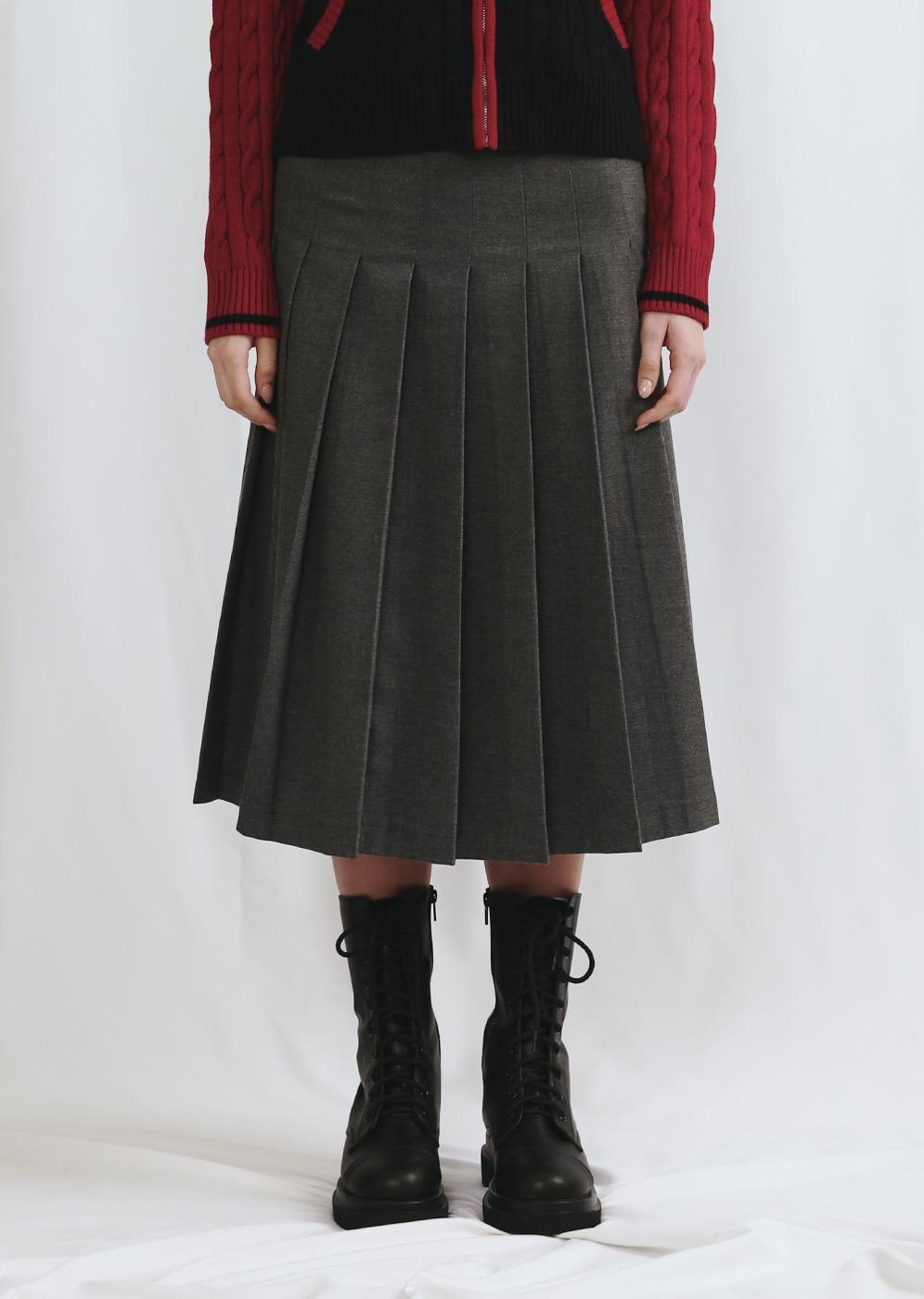 Pleats Midi Skirt [STONE GREY]