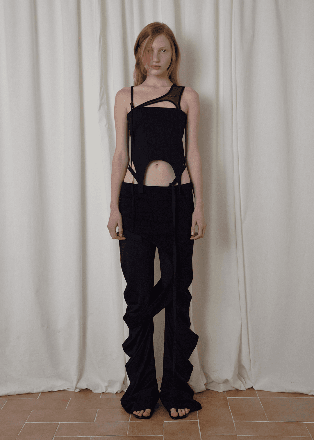 CORSET MESH SLEEVELESS, BLACK