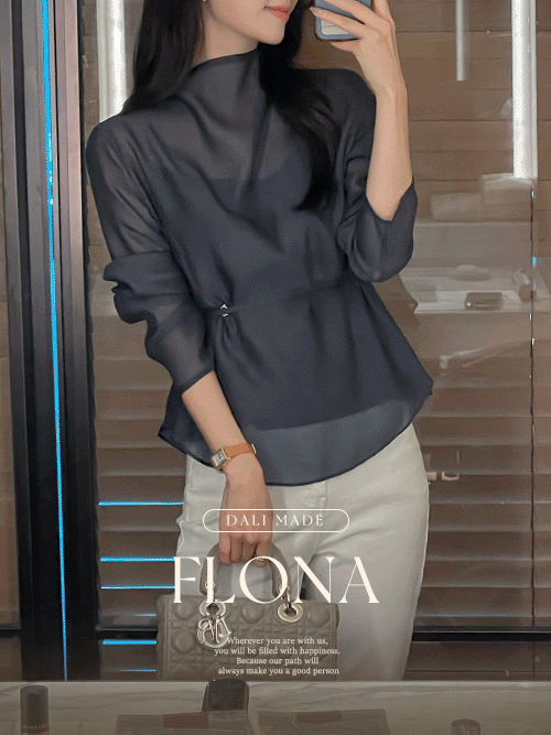 [Dali made/나시set]플로나 시스루 반하이넥 벨티드 블라우스(하객룩)