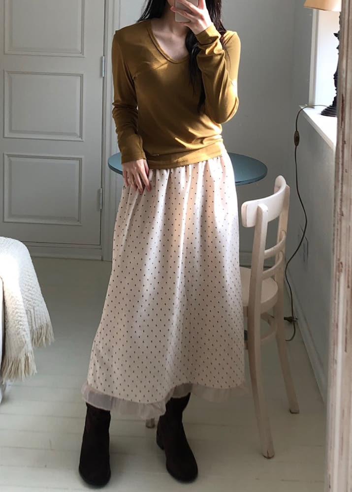 프렌치 벨벳 도트 프릴 스커트 2color