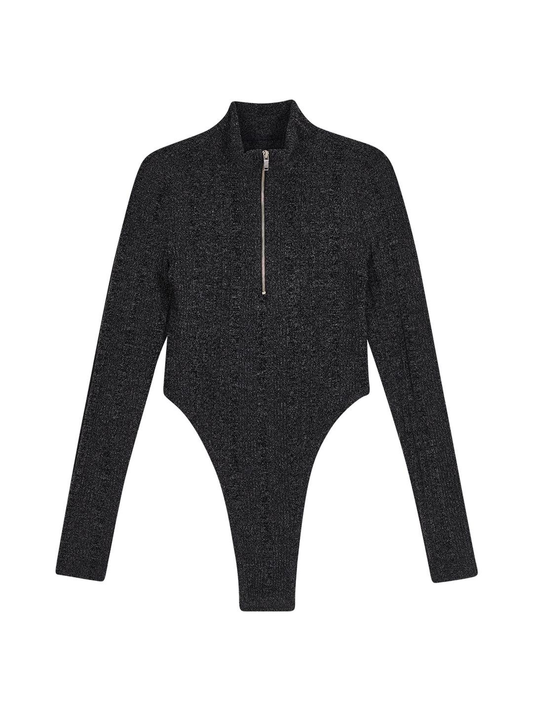 HALF ZIP KNIT BODYSUIT (CHARCOAL)