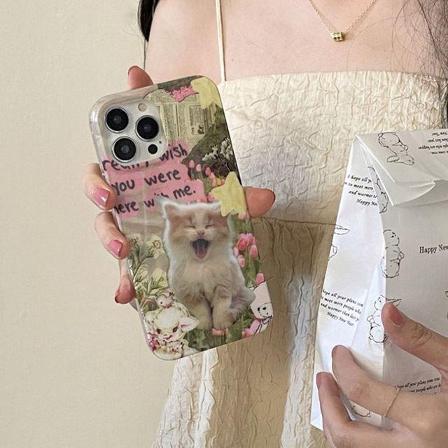 [당일출고] 아이폰 앙큼 고양이 플라워 케이스