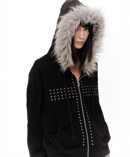 CRUCIA FUR HOODIE ZIP UP (BLACK)