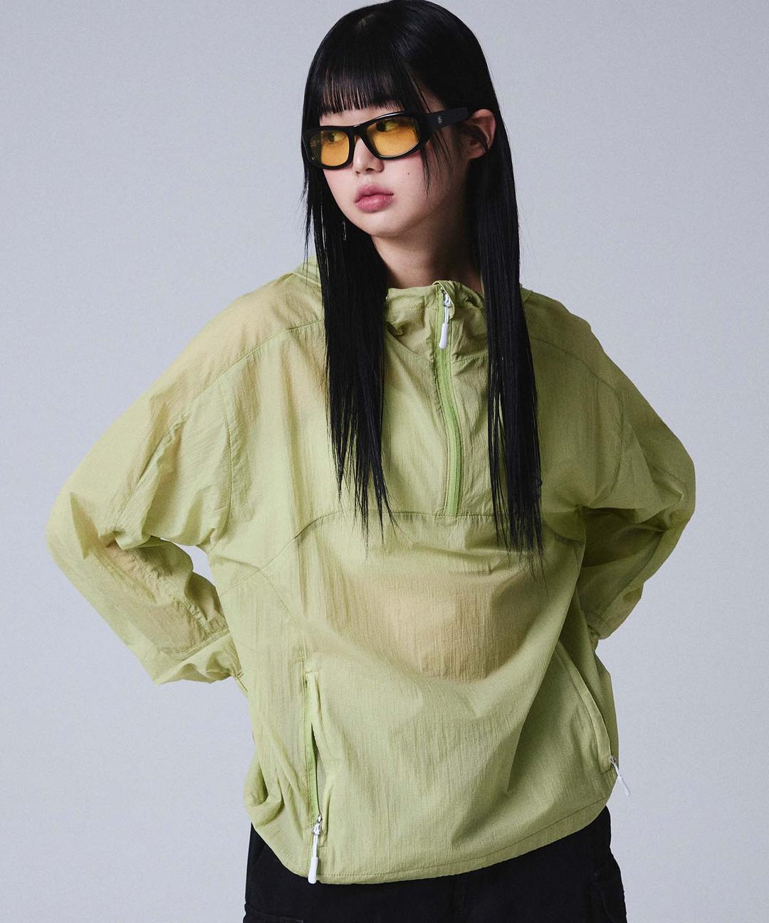 시어 나일론 후드 아노락 네온 라임