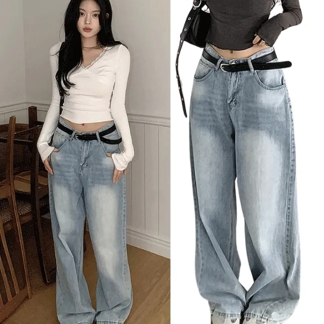 [핏보장💗여름데님] 슈지 빈티지 워싱 와이드 데님 팬츠 청바지 봄 여름 / 롱팬츠 연청 클래식블랑