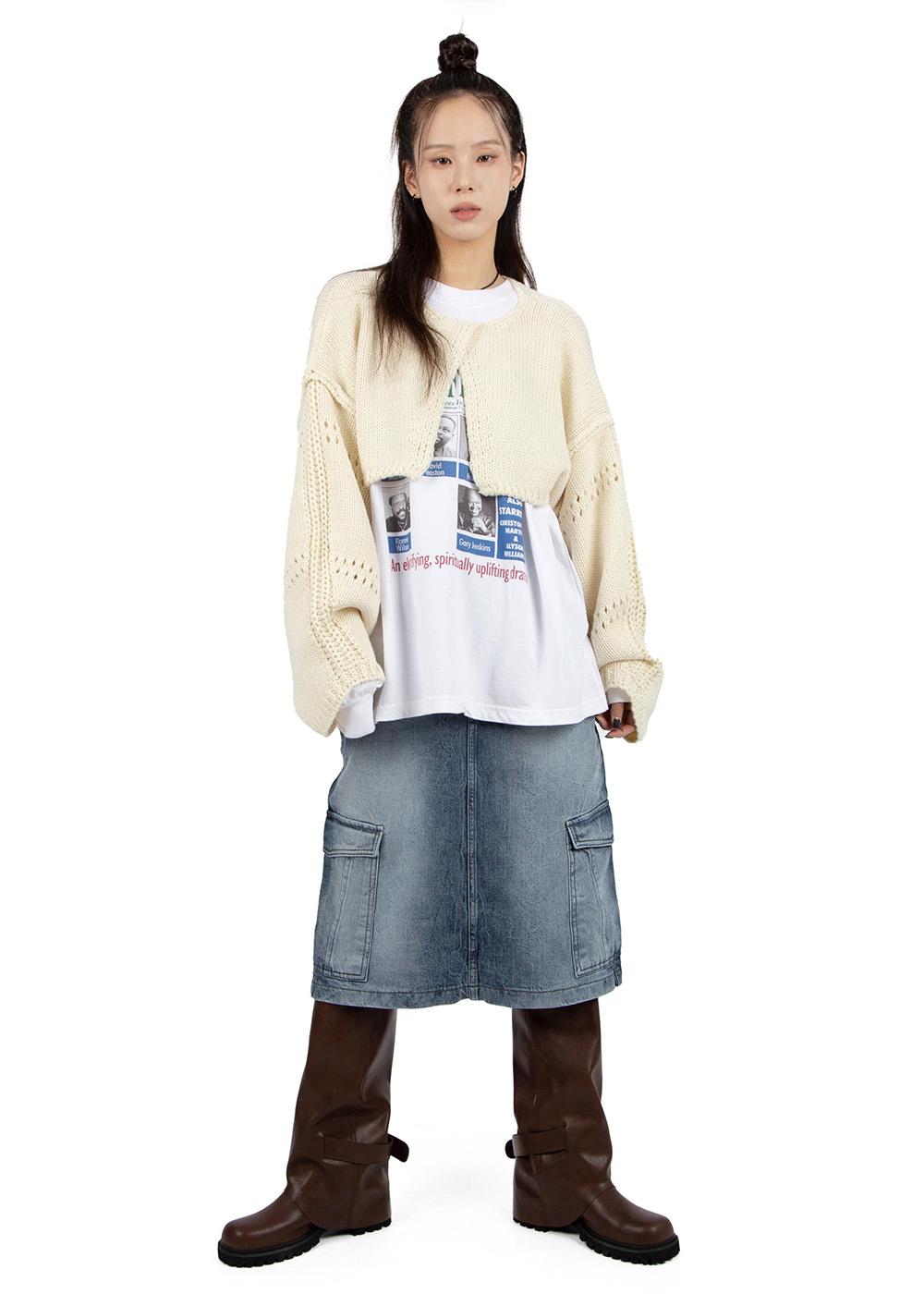 릿킴 CARGO DENIM MIDI SKIRT