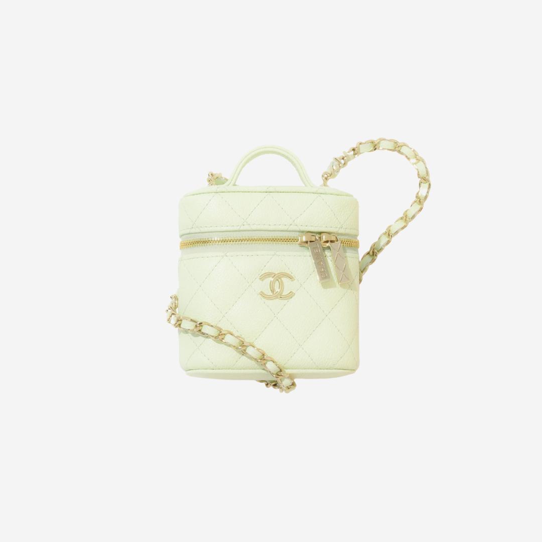Chanel Small Vanity with Chain Grained Calfskin & Gold Light Green