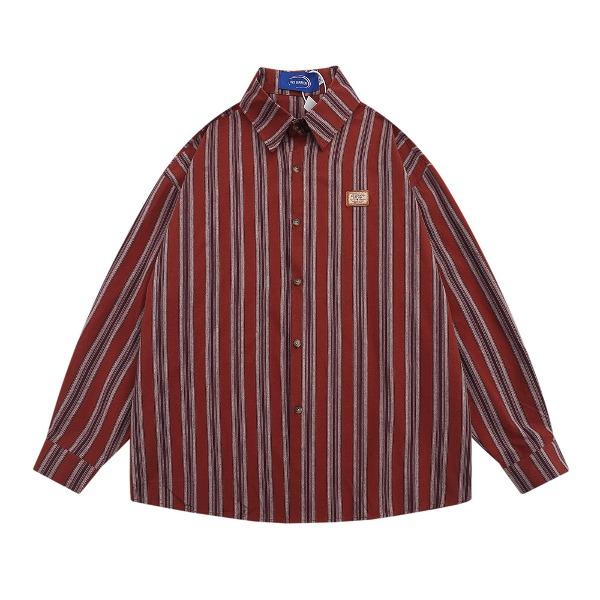 가바바 남녀공용 세로 줄무늬 오버핏 카라 긴팔 셔츠 G77731 (빅사이즈 M~XL)