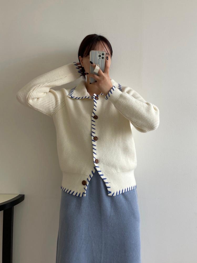 스티치 뜨개 니트 가디건