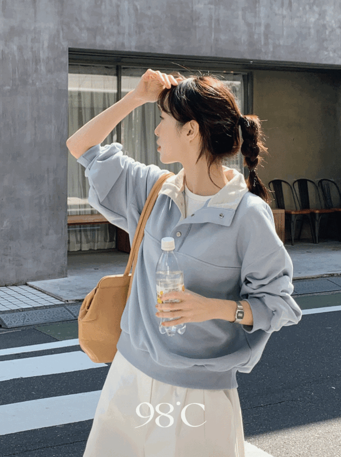 [98project/1천장돌파] 소프트 스냅 하이넥 맨투맨 - 3 color