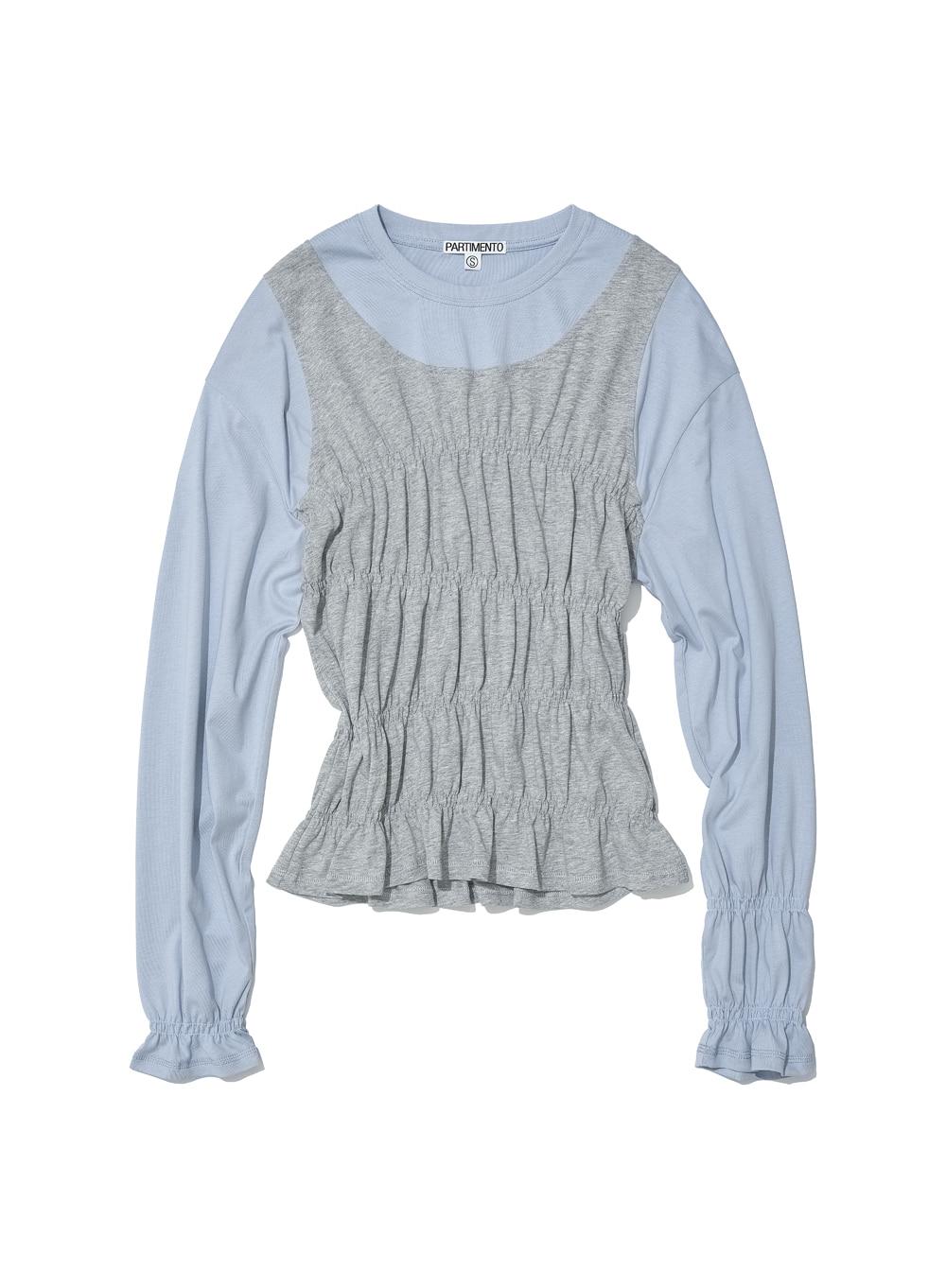 [WOMEN] ALL-IN-ONE SMOCKED LONG SLEEVE TOP_SKY