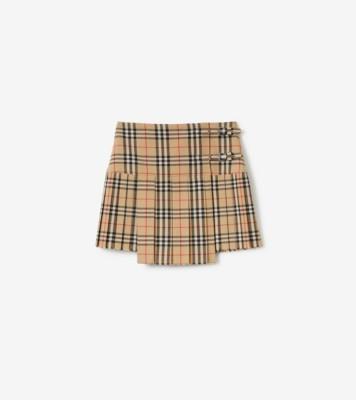플리츠 체크 울 미니 킬트 (아카이브 베이지) - 여성, 울 | 공식 Burberry®
