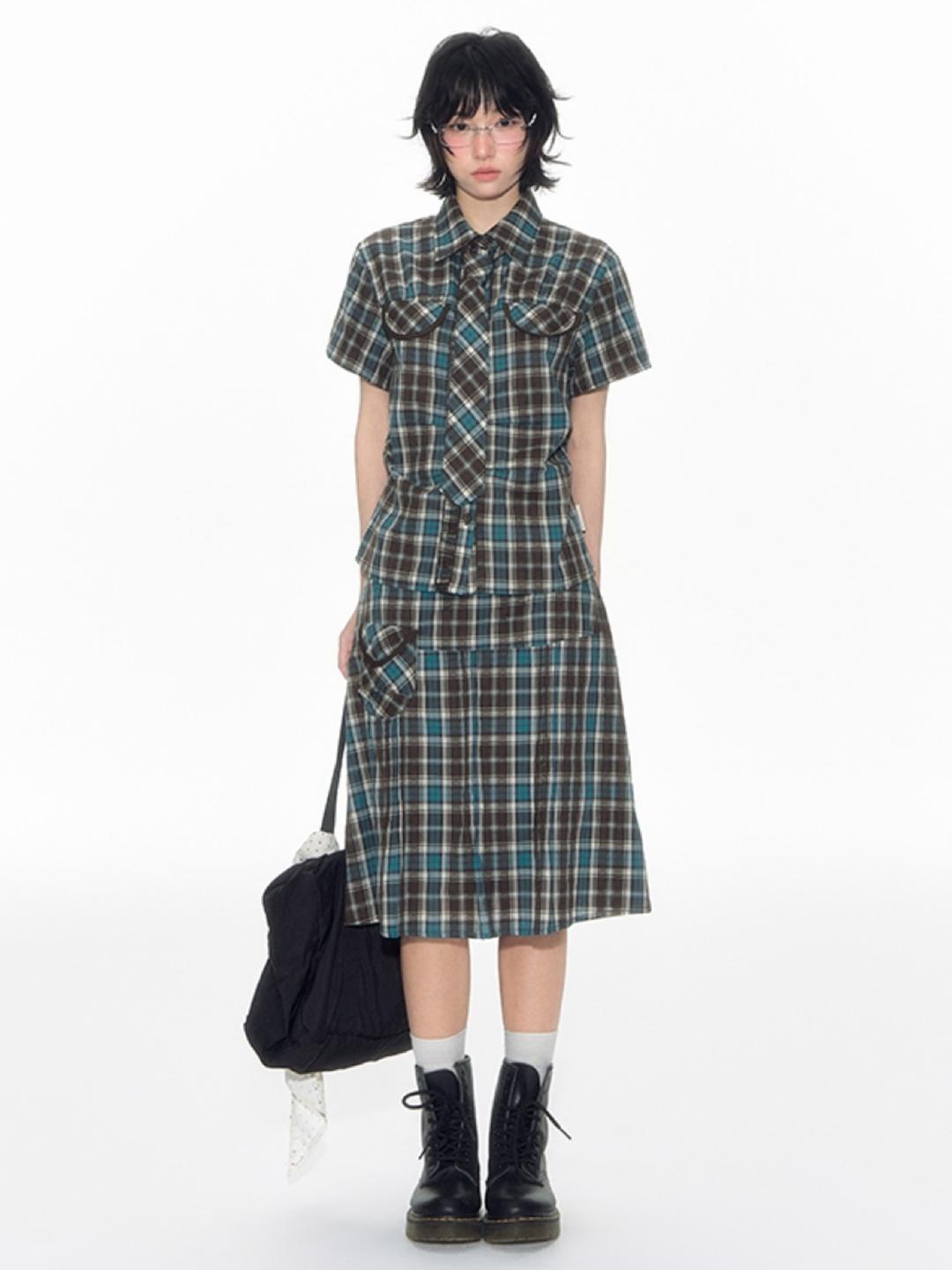 TAKEANAP Plaid Pocket Pleats Skirt (2color)