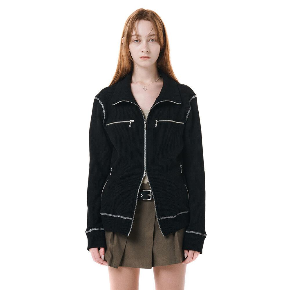 HIGH NECK STITCH ZIP UP / BLACK