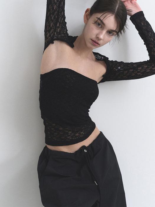 LACE BOLERO CARDIGAN SET, BLACK