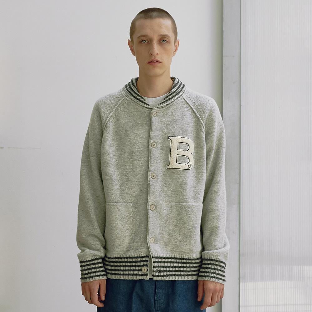 [Men] Knit Varsity Cardigan (Melange Grey)