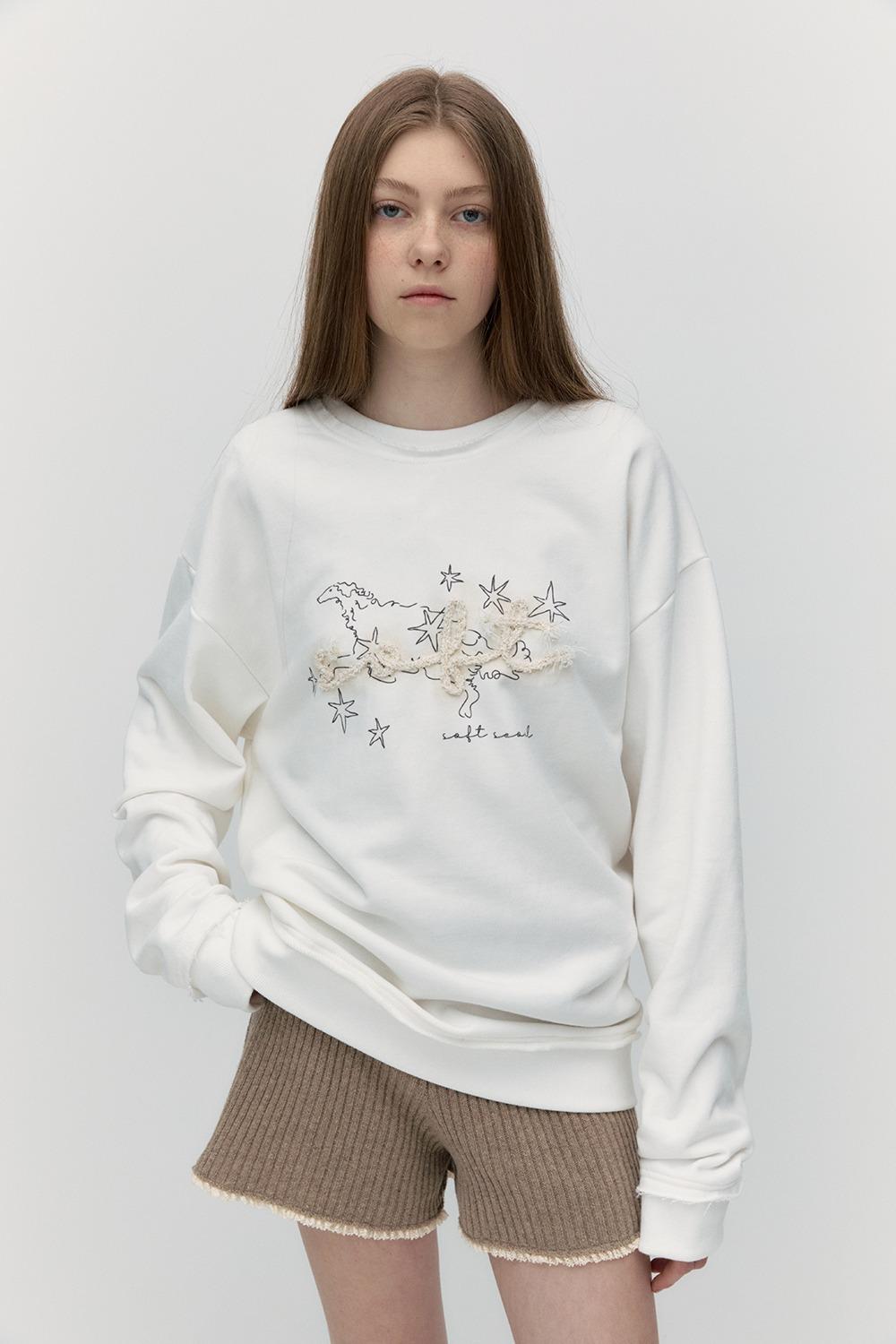 SOFT STARRY CUT-OFF SWEATSHIRT [IVORY]