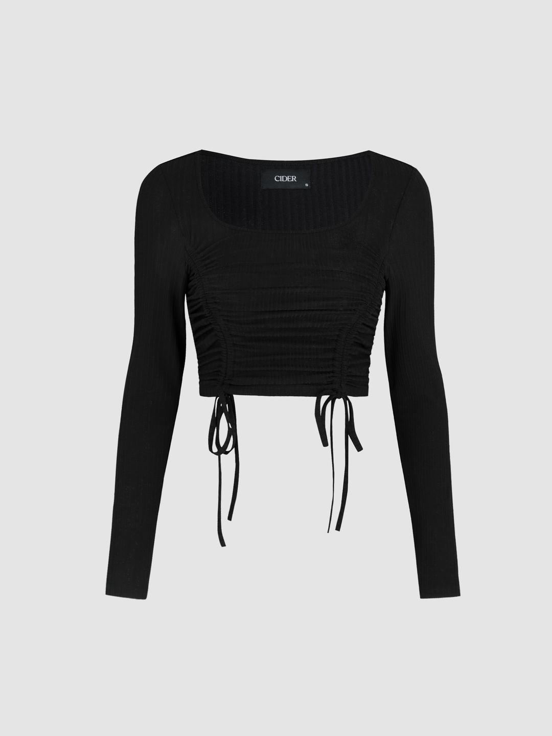 Solid Drawstring Crop Top