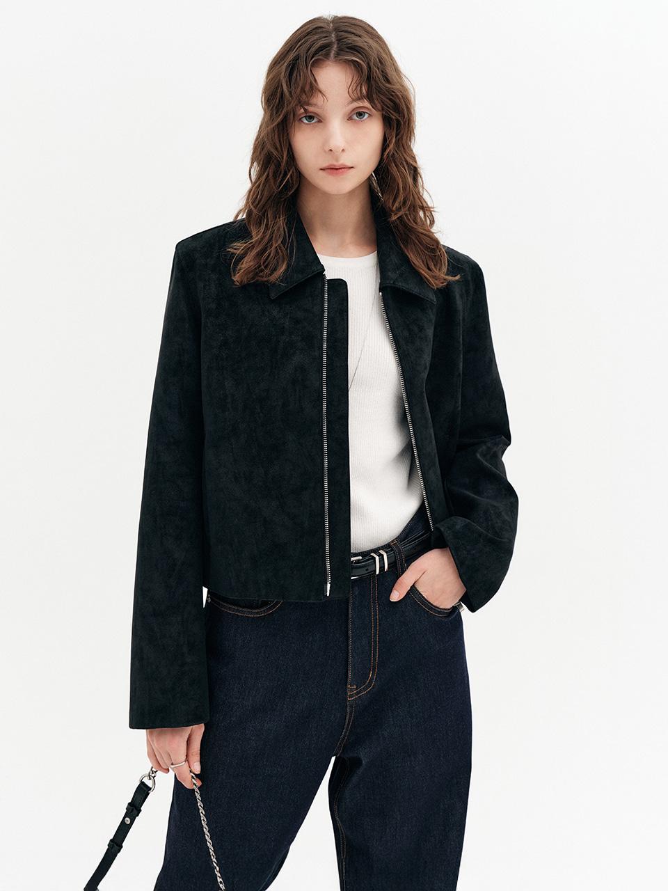 리브 비건 레더 집업 자켓_블랙