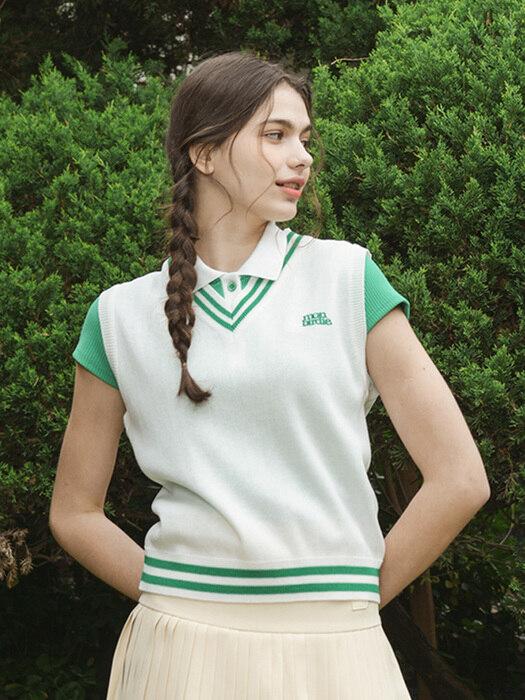 NEW PREPPY GOLF VEST 몽버디 브이넥 니트 베스트 WHITE&GREEN