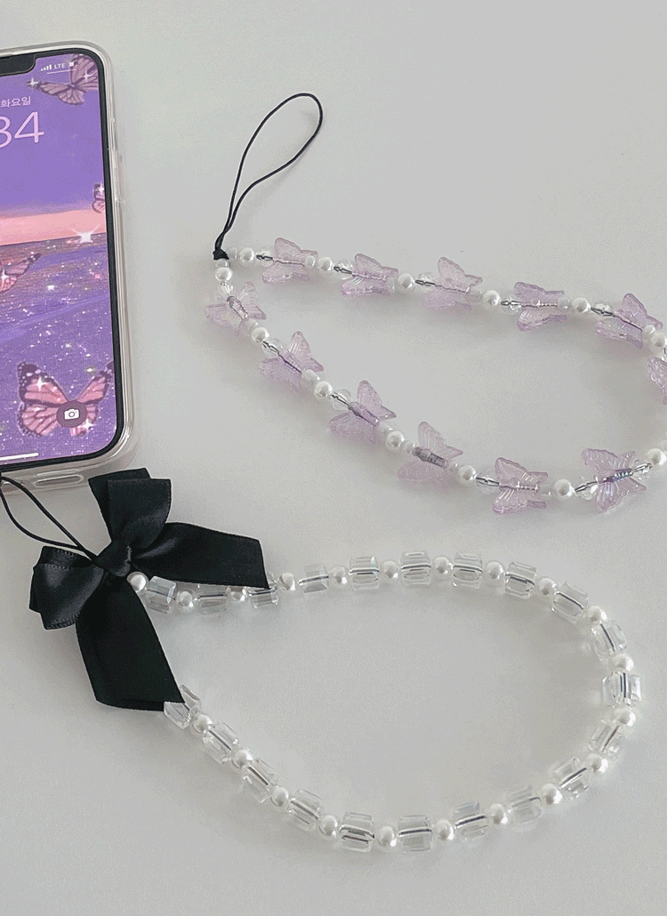 키치 키치 리본 & 나비 폰스트랩 핸드폰줄 2종