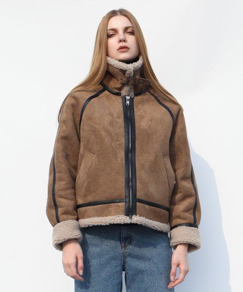 스웨이드 오버핏 양털 무톤 무스탕 자켓