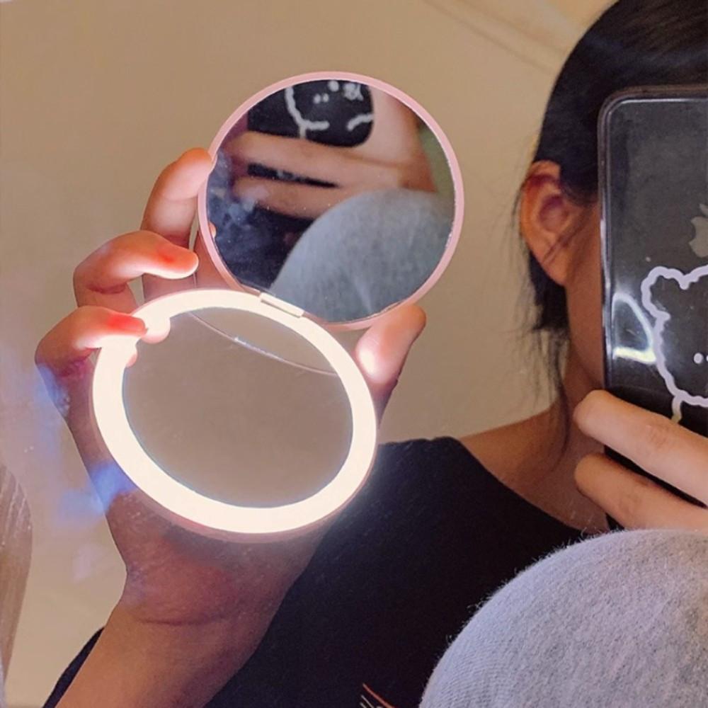 LED 조명 손거울 확대경 USB 충전식 휴대용 화장 거울 잘 보이는 램프 원형