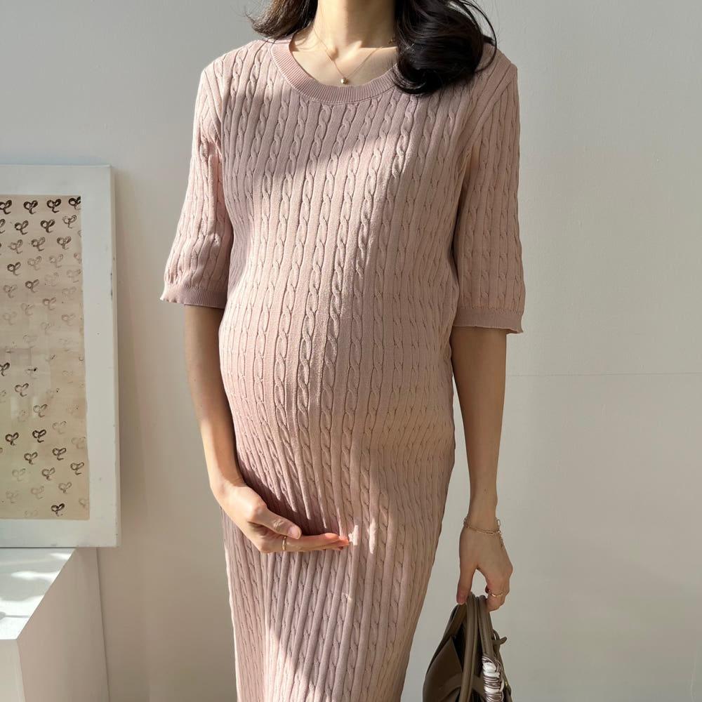 라운드 잔케이블 초여름까지 임부복 원피스 임산부 만삭까지