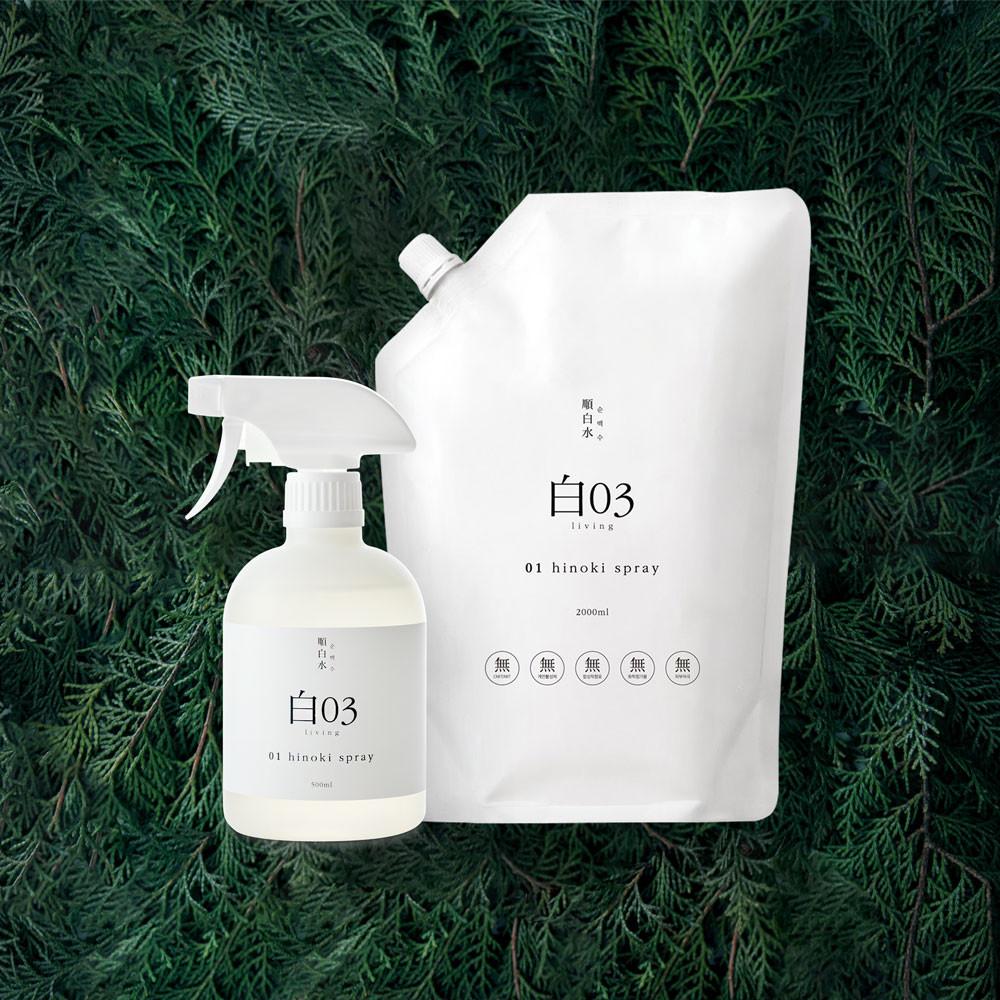 순백수 히노키 스프레이(편백 살균탈취제) 500ml + 리필팩 2L