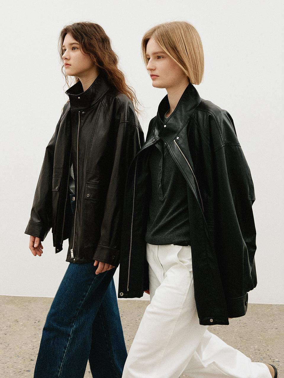 신세틱 레더 오버핏 자켓_2COLORS