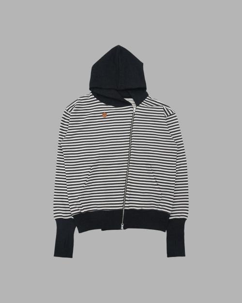 STRIPE UNBALANCED ZIPUP HOODIE (CHARCOAL)