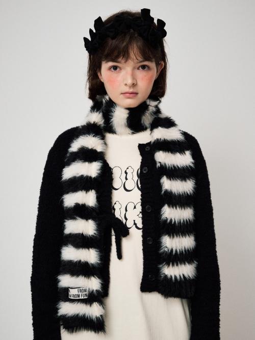 HAIRY KNIT MUFFLER, BLACK+IVORY